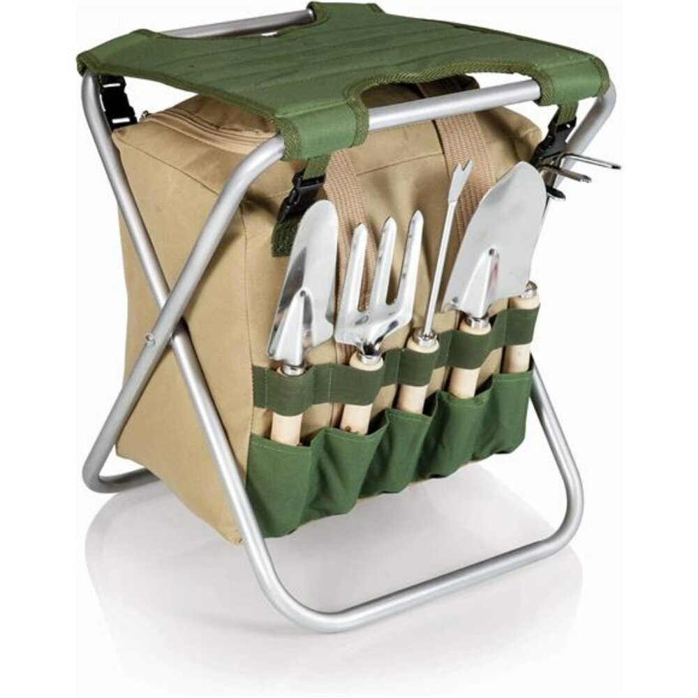 Folding Garden Seat with Tools Portable Stool Tote Organizer Outdoor Kit